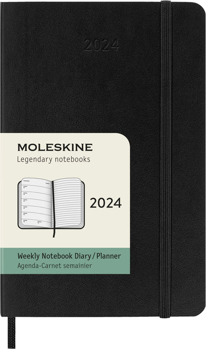 Moleskine Weekly Agenda with Space for Notes 12 Months 2024, Agenda 2024, Size Pocket 9x14, Soft Cover and Elastic Closure, Colour