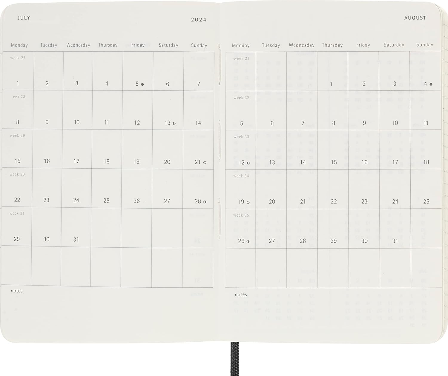 Moleskine Weekly Agenda with Space for Notes 12 Months 2024, Agenda 2024, Size Pocket 9x14, Soft Cover and Elastic Closure, Colour