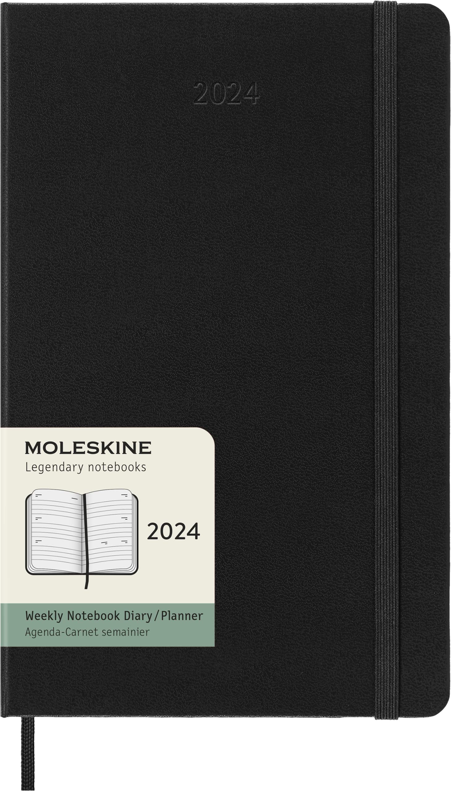 Moleskine Horizontal Weekly Agenda 12 Months 2024, Agenda 2024, Size Large 13x21, Hard Cover and Elastic Closure, Colour