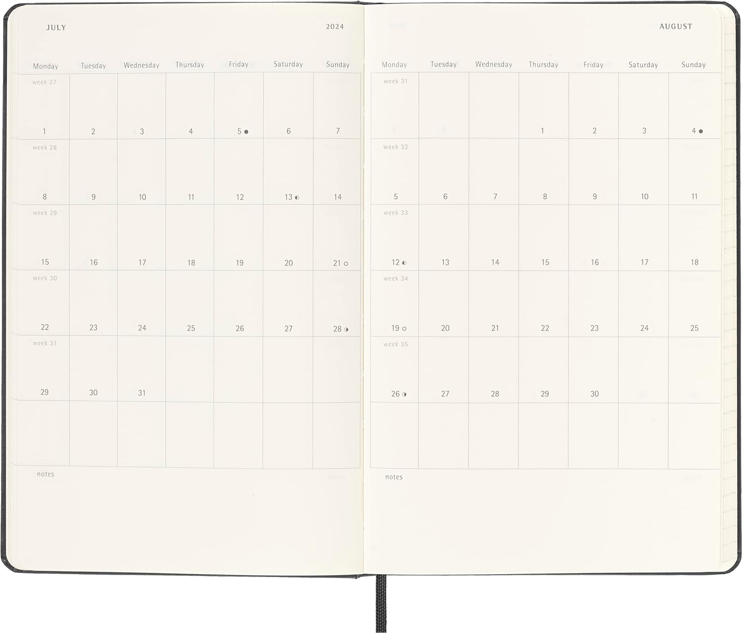Moleskine Horizontal Weekly Agenda 12 Months 2024, Agenda 2024, Size Large 13x21, Hard Cover and Elastic Closure, Colour