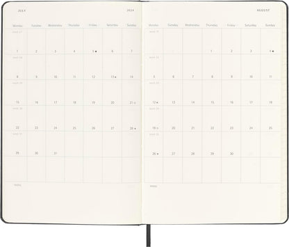 Moleskine Horizontal Weekly Agenda 12 Months 2024, Agenda 2024, Size Large 13x21, Hard Cover and Elastic Closure, Colour
