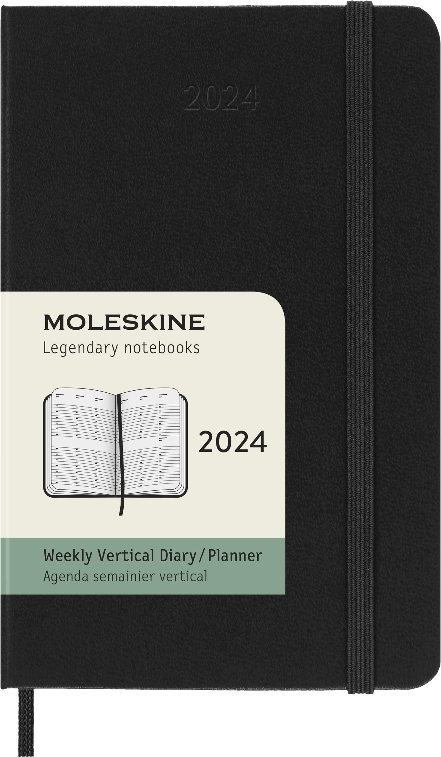 Moleskine Vertical Weekly Agenda 12 Months 2024, Agenda 2024, Size Pocket 9x14, Hard Cover and Elastic Closure, Colour Black Vertical Weekly Hard Cover - Pocket Black