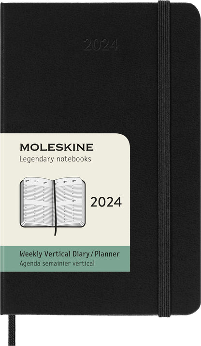 Moleskine Vertical Weekly Agenda 12 Months 2024, Agenda 2024, Size Pocket 9x14, Hard Cover and Elastic Closure, Colour Black Vertical Weekly Hard Cover - Pocket Black