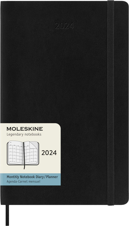 Moleskine Monthly Agenda 12 Months 2024, Agenda 2024, Size Large 13x21, Soft Cover and Elastic Closure, Colour