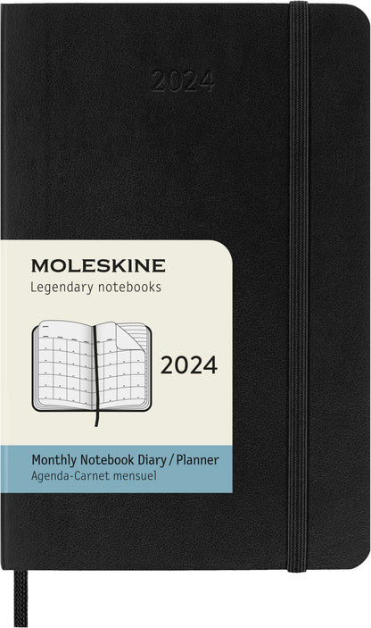 Moleskine Monthly Agenda 12 Months 2024, Agenda 2024, Size Pocket 9x14, Soft Cover and Elastic Closure, Colour Black Monthly Soft Cover - Pocket Black