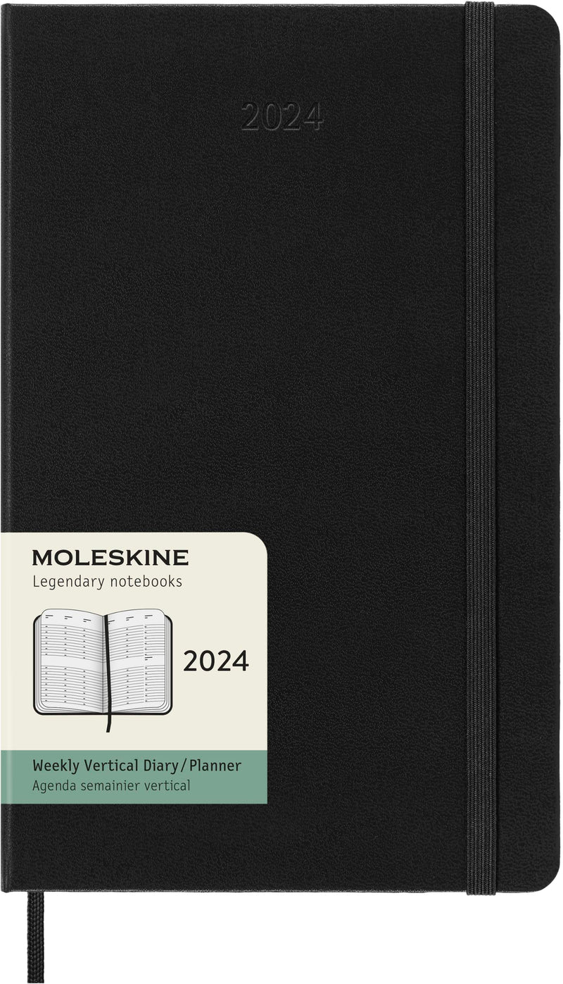 Moleskine Vertical Weekly Agenda 12 Months 2024, Agenda 2024, Size Large 13x21, Hard Cover and Elastic Closure, Colour
