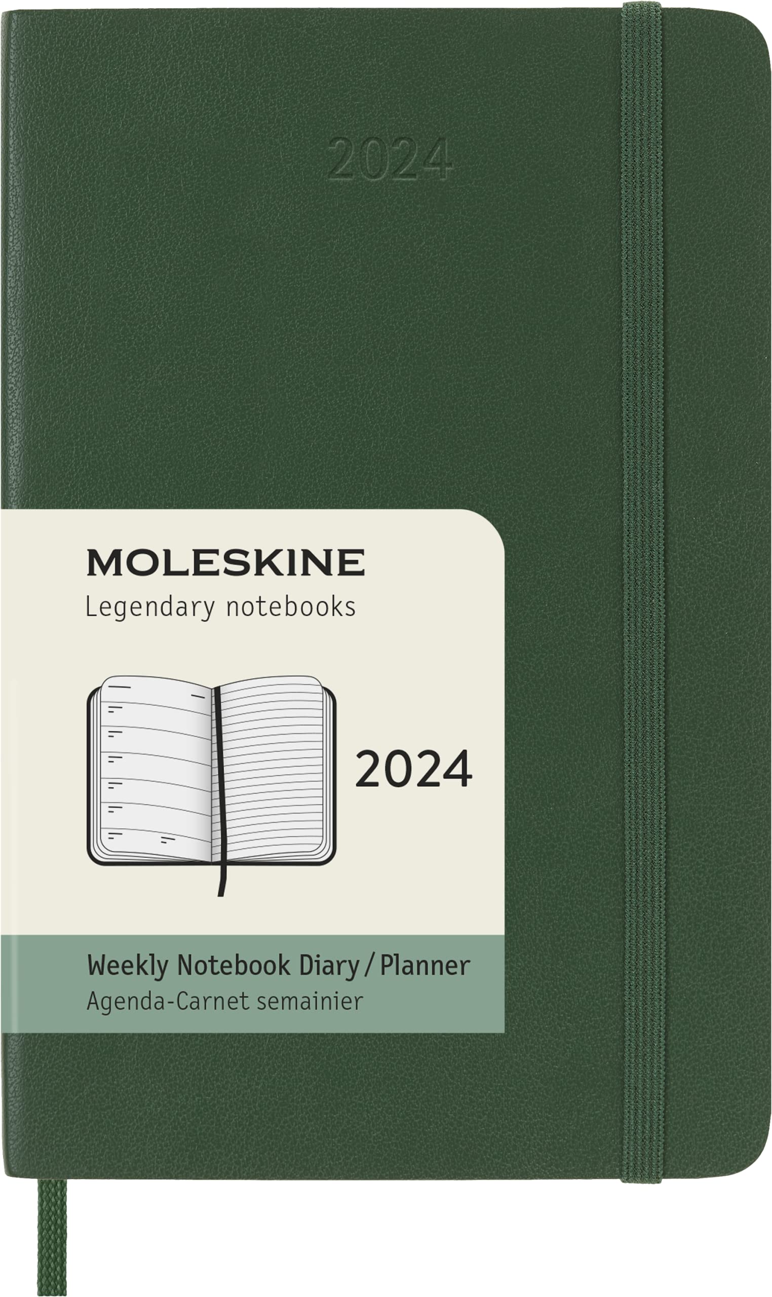 Moleskine Weekly Agenda with Space for Notes 12 Months 2024, Agenda 2024, Size Pocket 9x14, Soft Cover and Elastic Closure, Colour