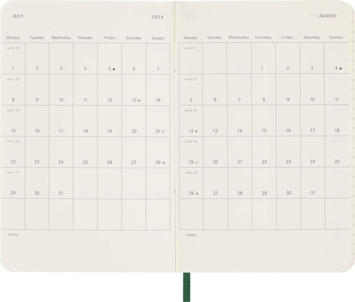 Moleskine Weekly Agenda with Space for Notes 12 Months 2024, Agenda 2024, Size Pocket 9x14, Soft Cover and Elastic Closure, Colour