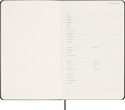 Moleskine Undated Weekly Planner, Weekly Planner with Hard Cover and Elastic Closure, Size Large, 13 x 21 cm, Color