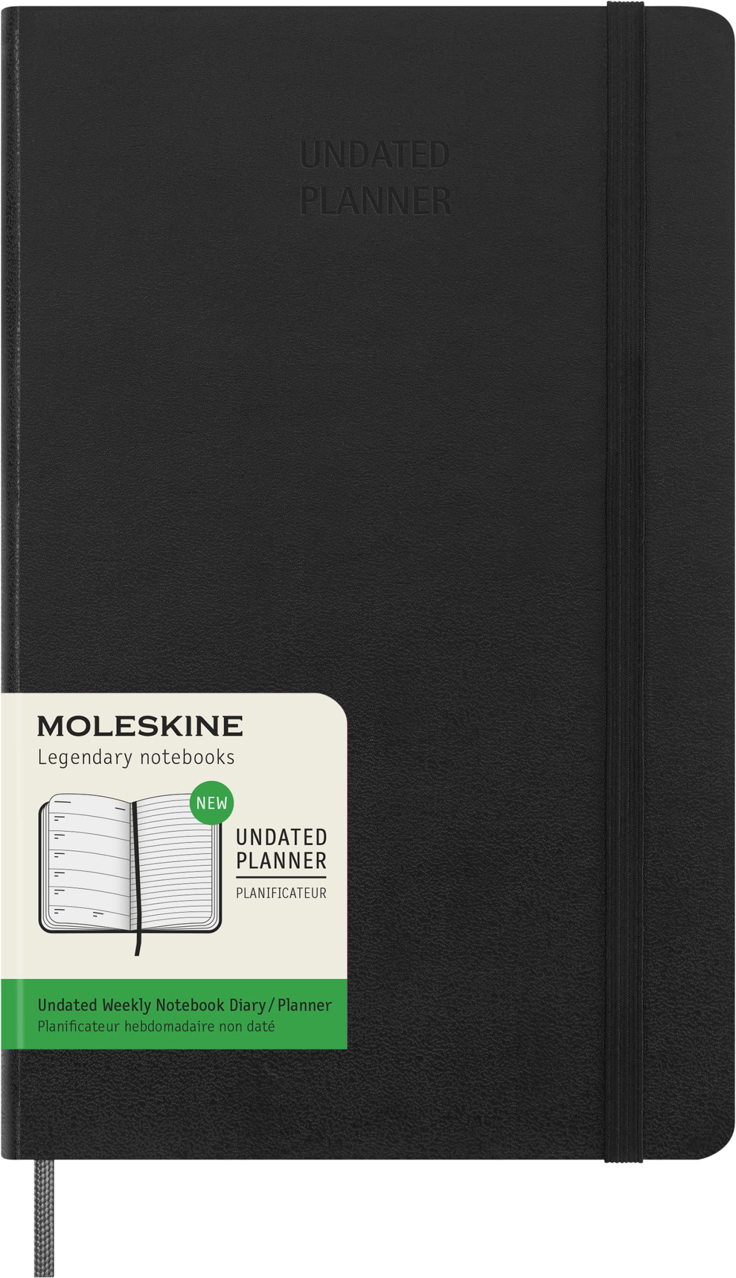 Moleskine Undated Weekly Planner, Weekly Planner with Hard Cover and Elastic Closure, Size Large, 13 x 21 cm, Color