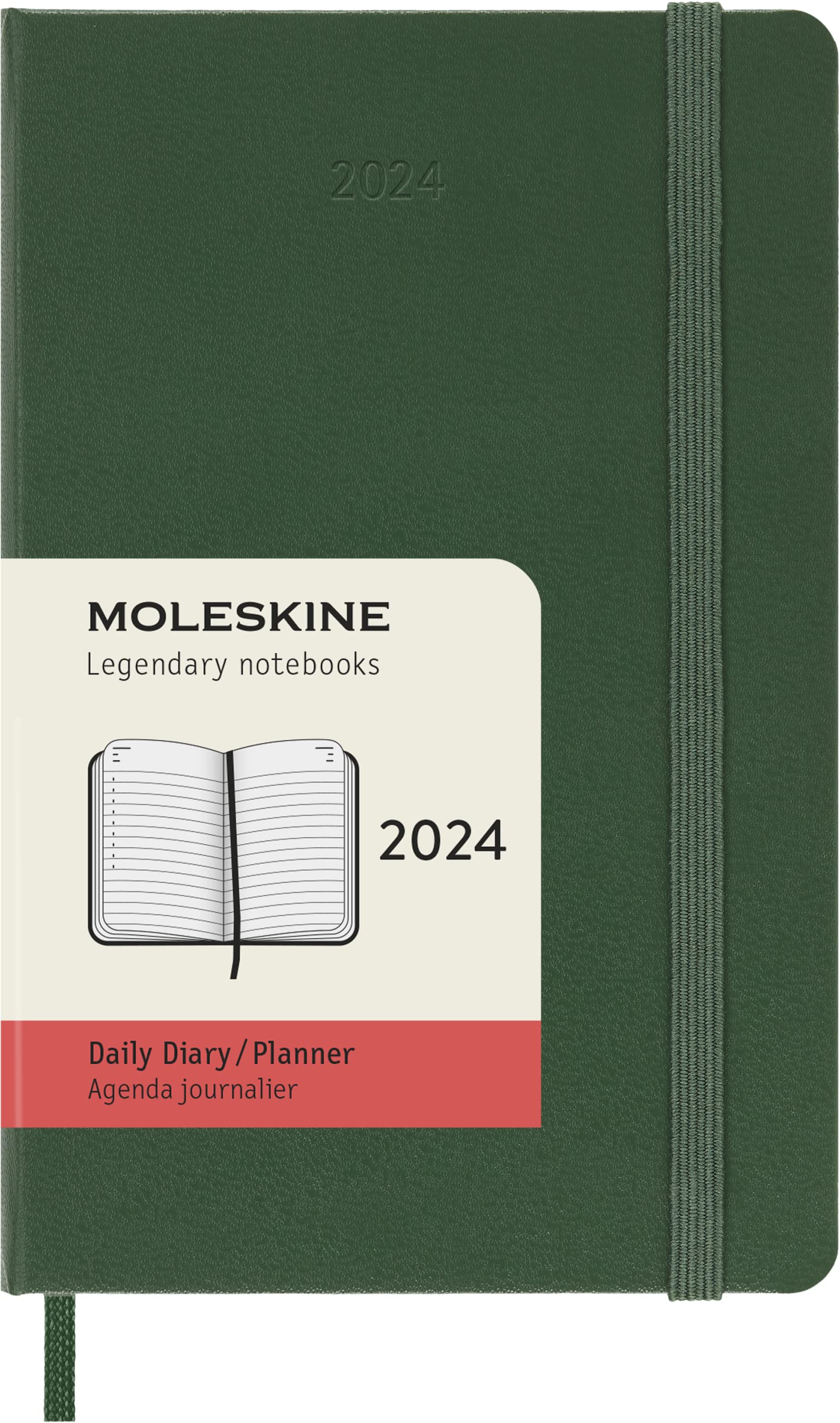 Moleskine Daily Agenda 12 Months 2024, Agenda 2024, Size Pocket 9x14, Hard Cover and Elastic Closure, Colour