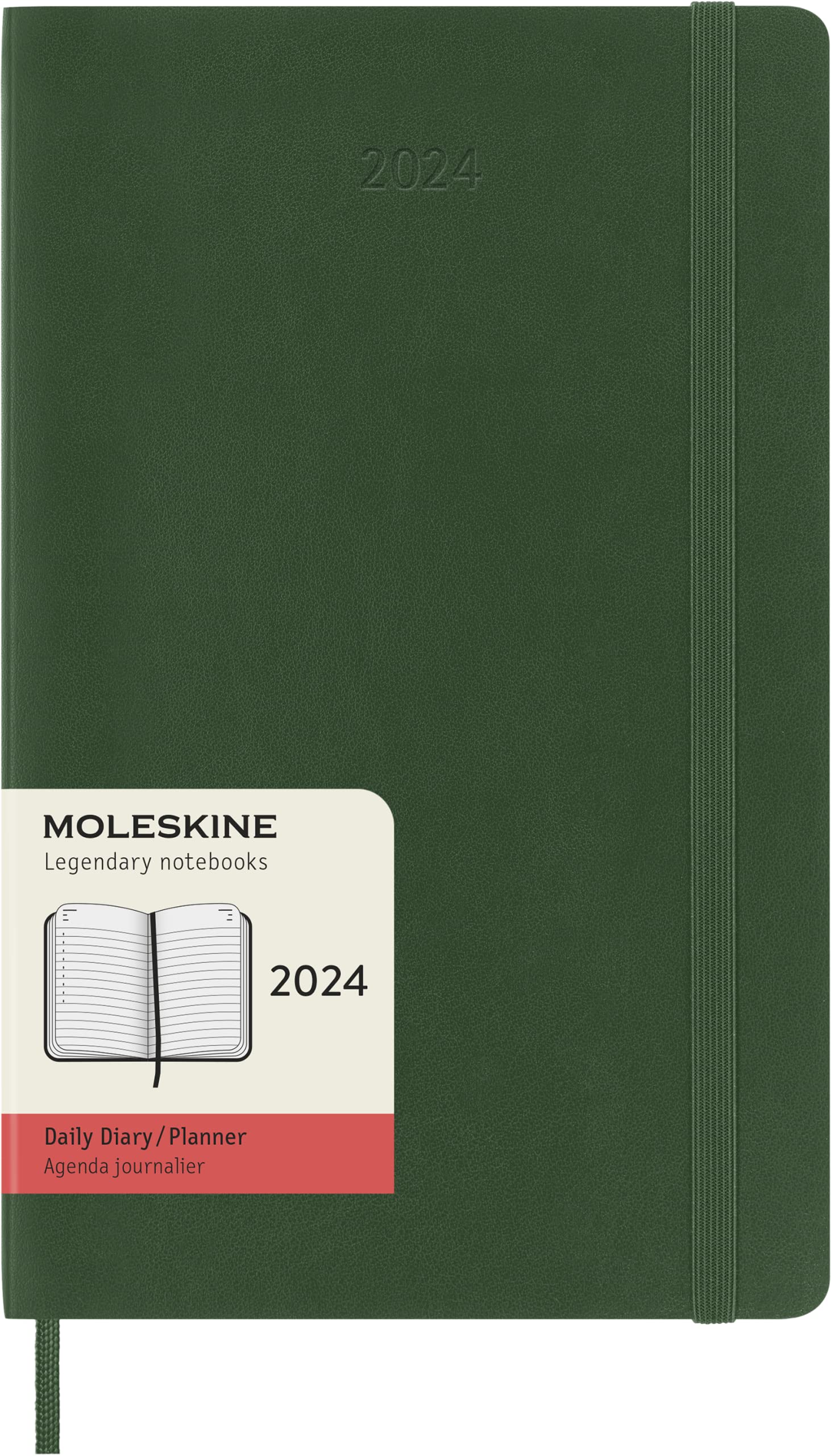 Moleskine Daily Agenda 12 Months 2024, Agenda 2024, Size Large 13x21, Soft Cover and Elastic Closure, Colour Myrtle Green Daily Soft Cover - Large Myrtle Green
