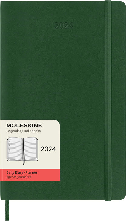 Moleskine Daily Agenda 12 Months 2024, Agenda 2024, Size Large 13x21, Soft Cover and Elastic Closure, Colour Myrtle Green Daily Soft Cover - Large Myrtle Green