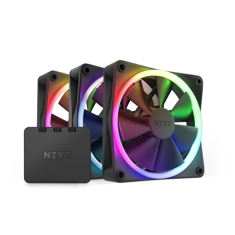 NZXT F120 RGB Fans - RF-R12TF-B1 - Advanced RGB Lighting Customization - Whisper Quiet Cooling - Triple (RGB Fan & Controller INCLUDED) - 120mm Fan - Black 120 mm Triple pack Black