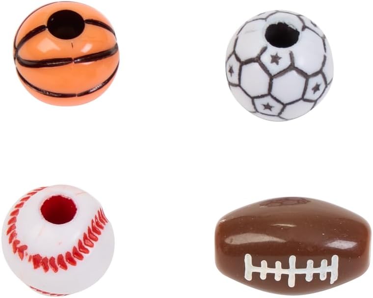 Colorations Plastic Sports Ball Beads for Kids.5 lb, Accent Beads, Ball Beads, Football, Soccer, Baseball, Basketball, Arts & Crafts, Boys & Girls