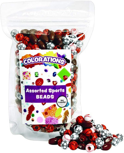 Colorations Plastic Sports Ball Beads for Kids.5 lb, Accent Beads, Ball Beads, Football, Soccer, Baseball, Basketball, Arts & Crafts, Boys & Girls