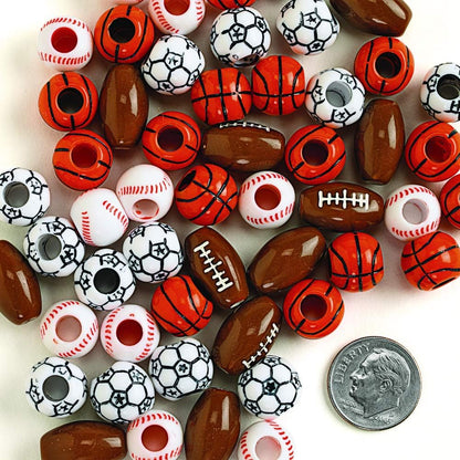Colorations Plastic Sports Ball Beads for Kids.5 lb, Accent Beads, Ball Beads, Football, Soccer, Baseball, Basketball, Arts & Crafts, Boys & Girls
