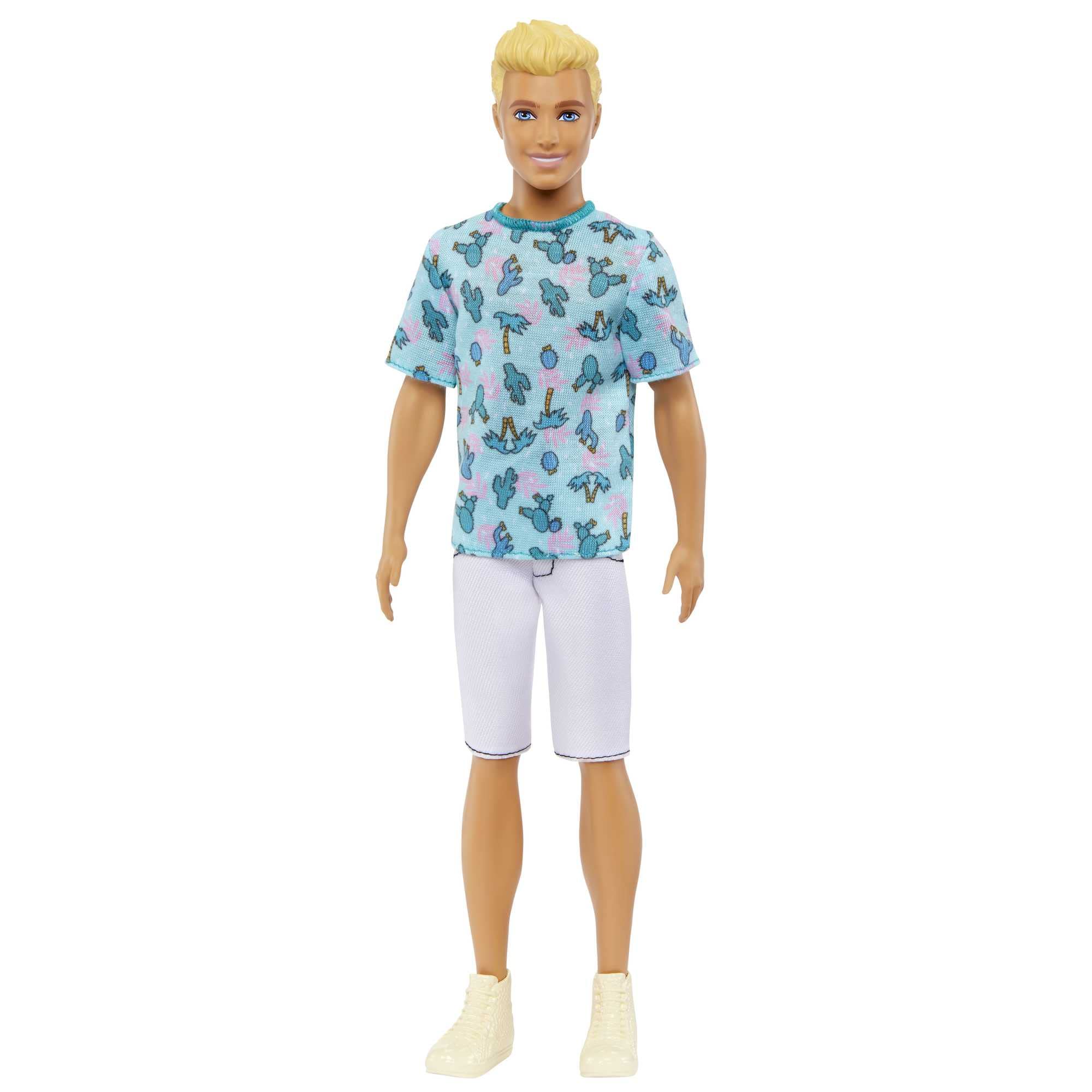 Barbie Ken Fashionistas Doll #211 with Blond Hair, Wearing Cactus Tee and White Shorts with Sneakers, HJT10 Blue Shirt Ken