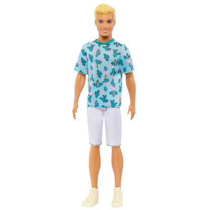 Barbie Ken Fashionistas Doll #211 with Blond Hair, Wearing Cactus Tee and White Shorts with Sneakers, HJT10 Blue Shirt Ken