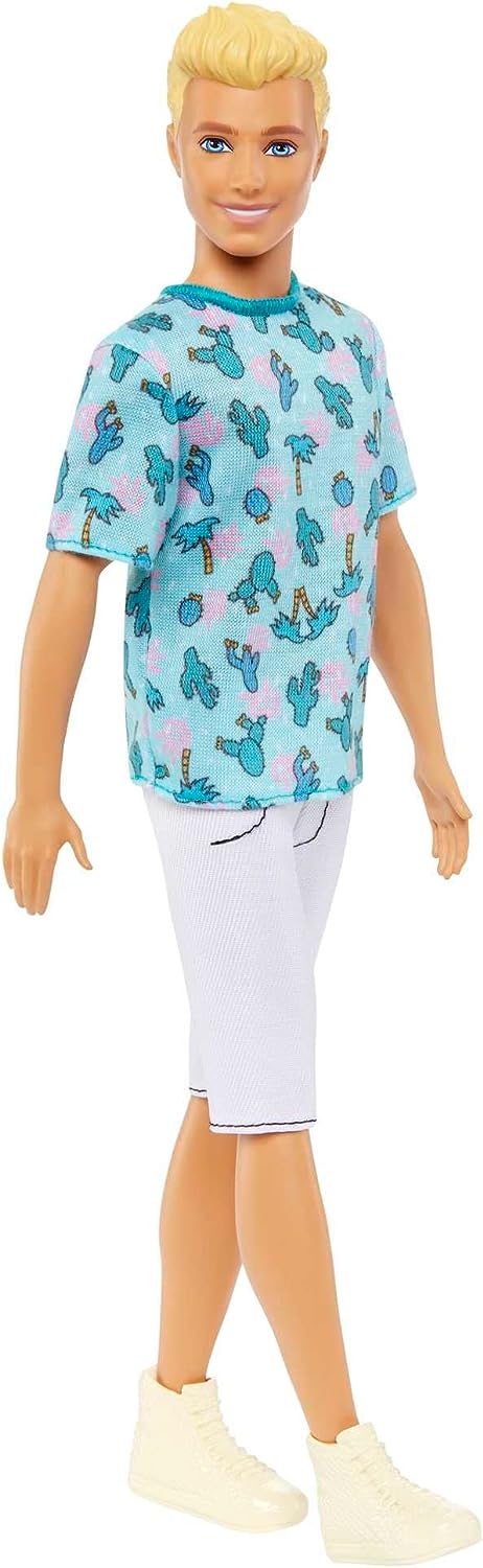 Barbie Ken Fashionistas Doll #211 with Blond Hair, Wearing Cactus Tee and White Shorts with Sneakers, HJT10 Blue Shirt Ken