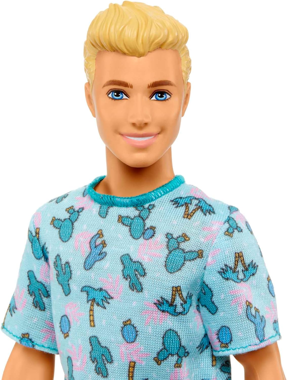 Barbie Ken Fashionistas Doll #211 with Blond Hair, Wearing Cactus Tee and White Shorts with Sneakers, HJT10 Blue Shirt Ken