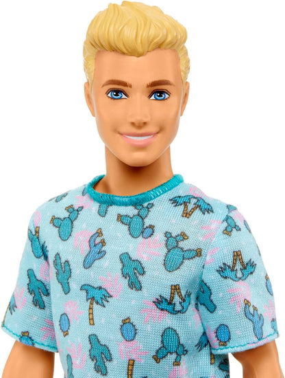 Barbie Ken Fashionistas Doll #211 with Blond Hair, Wearing Cactus Tee and White Shorts with Sneakers, HJT10 Blue Shirt Ken
