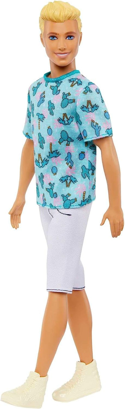 Barbie Ken Fashionistas Doll #211 with Blond Hair, Wearing Cactus Tee and White Shorts with Sneakers, HJT10
