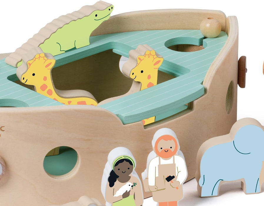 Classic World Holzschiff Arche Noah | Taufgeschenk | Montessori Spielzeug 2 Jahre | Holzspielzeug Bibel | Taufgeschenke für Jungen Mädchen | Außergewöhnliches Taufgeschenk
