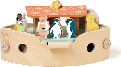 Classic World Holzschiff Arche Noah | Taufgeschenk | Montessori Spielzeug 2 Jahre | Holzspielzeug Bibel | Taufgeschenke für Jungen Mädchen | Außergewöhnliches Taufgeschenk