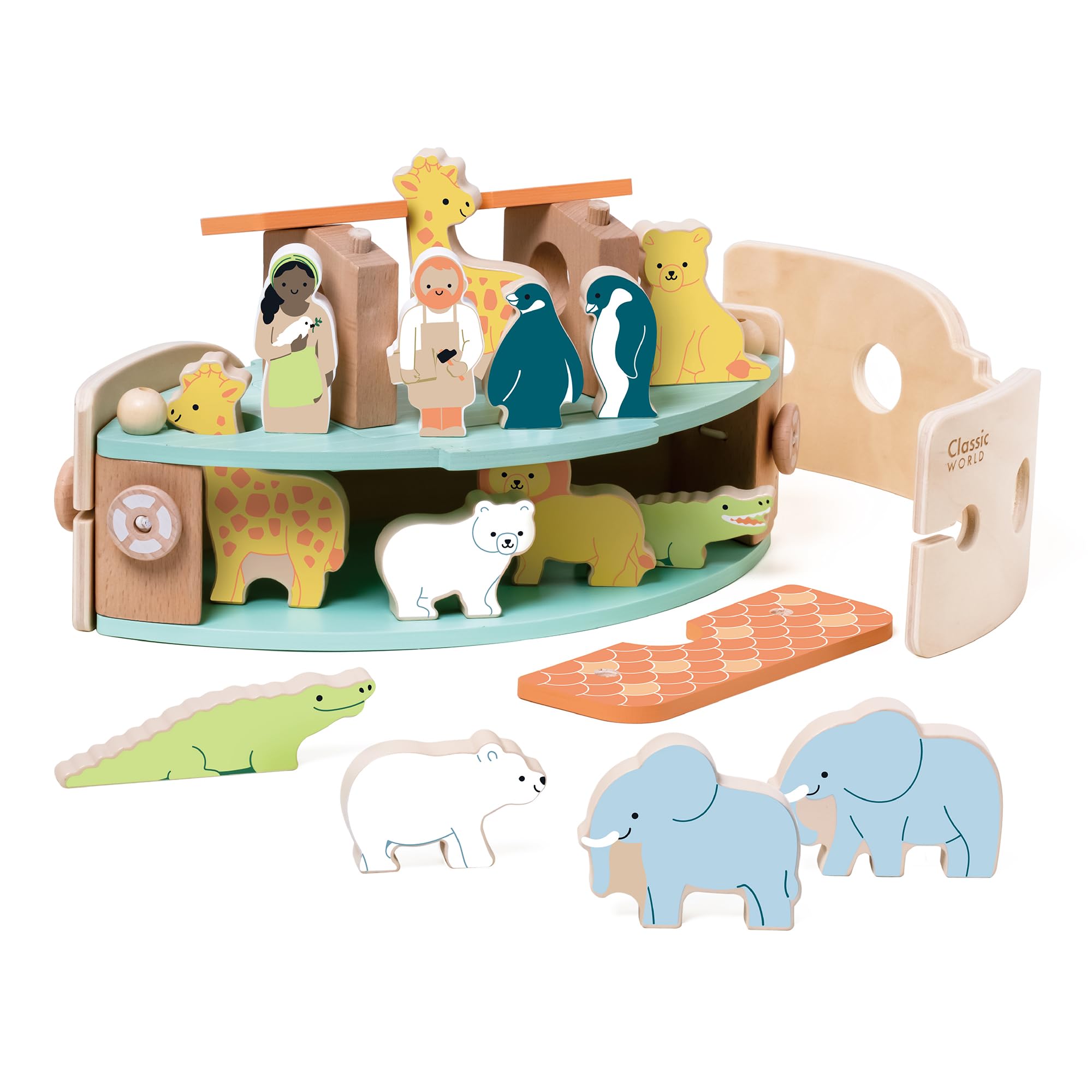 Classic World Holzschiff Arche Noah | Taufgeschenk | Montessori Spielzeug 2 Jahre | Holzspielzeug Bibel | Taufgeschenke für Jungen Mädchen | Außergewöhnliches Taufgeschenk