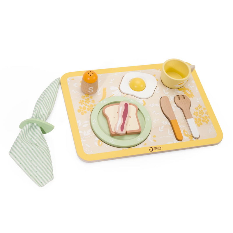 Classic World - Vintage Breakfast Tray - Wooden Play Food - Colourful Kitchen Pretend Playset - Montessori Toys - Suitable for 3+ Years Old