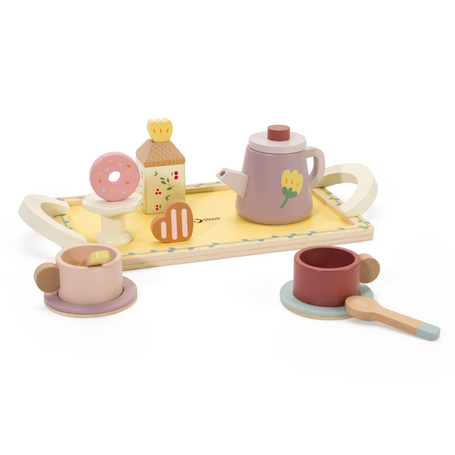 Classic World - Grace Afternoon Tea Set - Wooden Pretend Play Tea Party - Role Play Toy Set - Colourful Kitchen Pretend Playset - Montessori Toys - Suitable for 3+ Years Old