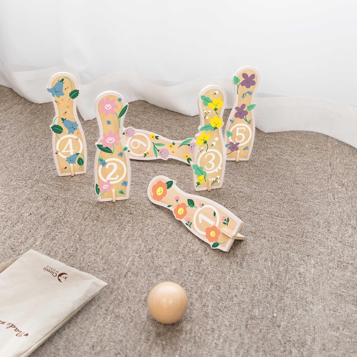 Classic World World Houten Bowlingset Bloemen, 14dlg,