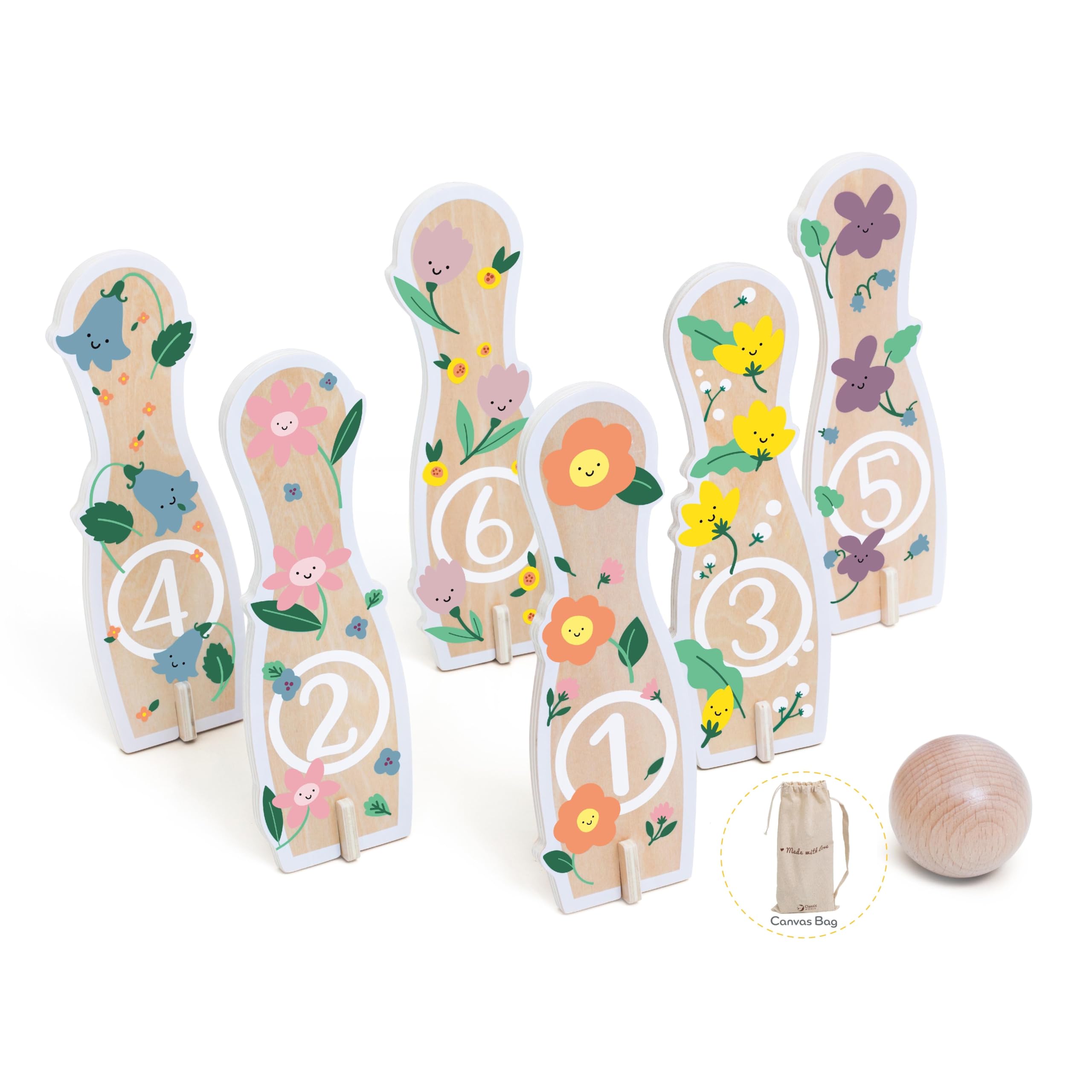 Classic World World Houten Bowlingset Bloemen, 14dlg,