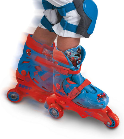 mondo Toys - Marvel Spiderman - 3 In-Line Skates - Adjustable Dual Function - PVC Wheels - Scooter for Boys/Girls - Size S/Size 29/32-28631, Multi-coloured 3 IN LINE SKATE SPIDERMAN