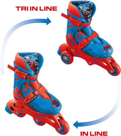 mondo Toys - Marvel Spiderman - 3 In-Line Skates - Adjustable Dual Function - PVC Wheels - Scooter for Boys/Girls - Size S/Size 29/32-28631, Multi-coloured 3 IN LINE SKATE SPIDERMAN