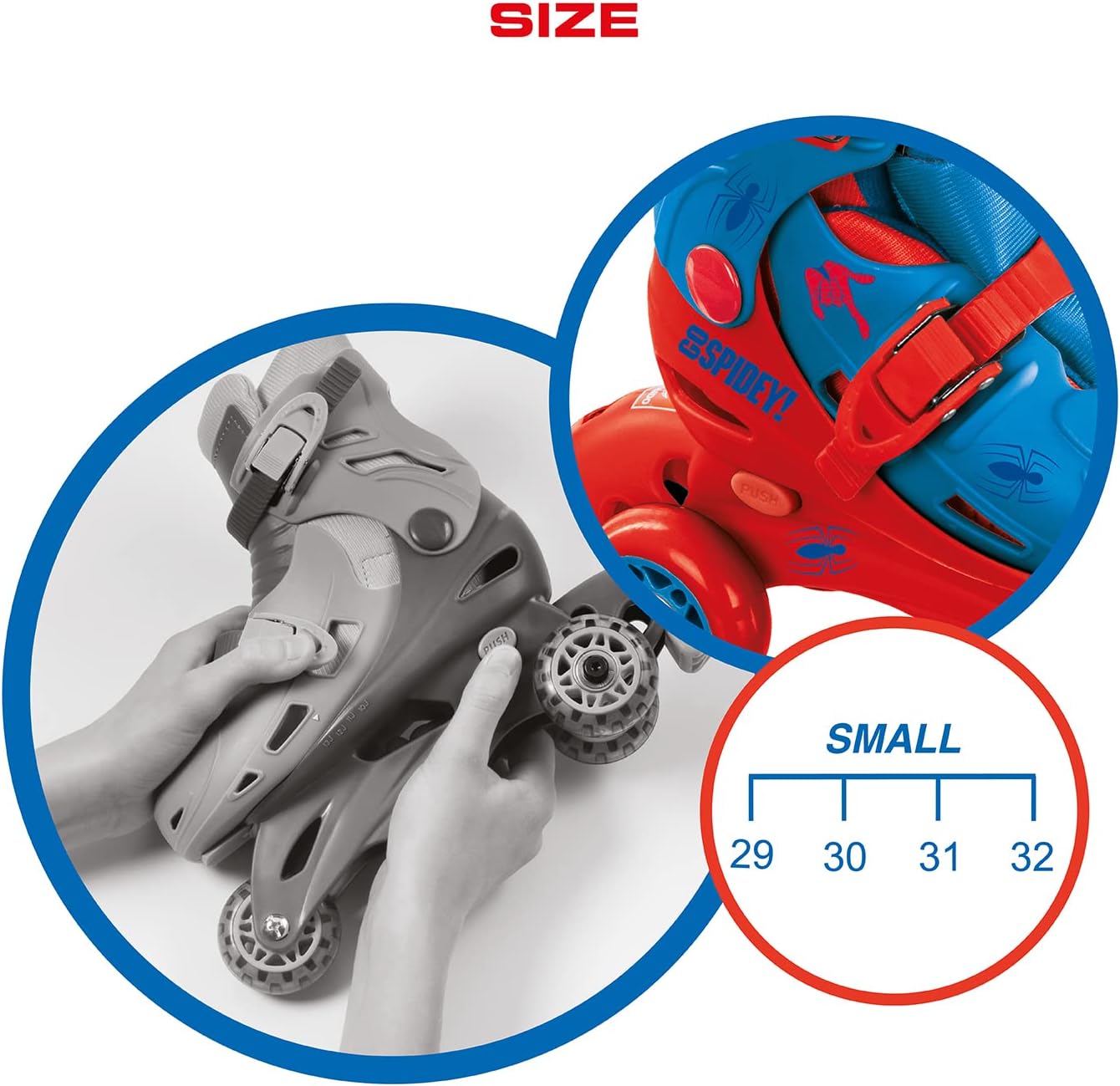 mondo Toys - Marvel Spiderman - 3 In-Line Skates - Adjustable Dual Function - PVC Wheels - Scooter for Boys/Girls - Size S/Size 29/32-28631, Multi-coloured 3 IN LINE SKATE SPIDERMAN