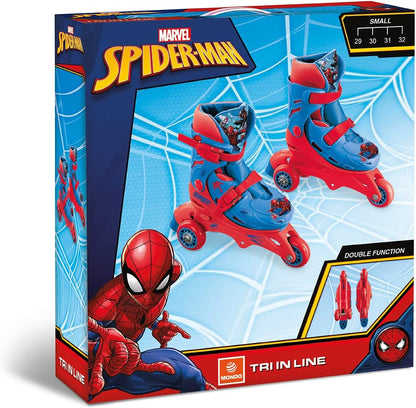 mondo Toys - Marvel Spiderman - 3 In-Line Skates - Adjustable Dual Function - PVC Wheels - Scooter for Boys/Girls - Size S/Size 29/32-28631, Multi-coloured 3 IN LINE SKATE SPIDERMAN