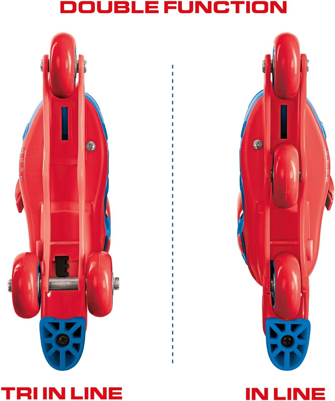 mondo Toys - Marvel Spiderman - 3 In-Line Skates - Adjustable Dual Function - PVC Wheels - Scooter for Boys/Girls - Size S/Size 29/32-28631, Multi-coloured 3 IN LINE SKATE SPIDERMAN