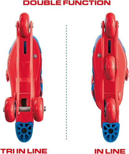 mondo Toys - Marvel Spiderman - 3 In-Line Skates - Adjustable Dual Function - PVC Wheels - Scooter for Boys/Girls - Size S/Size 29/32-28631, Multi-coloured 3 IN LINE SKATE SPIDERMAN