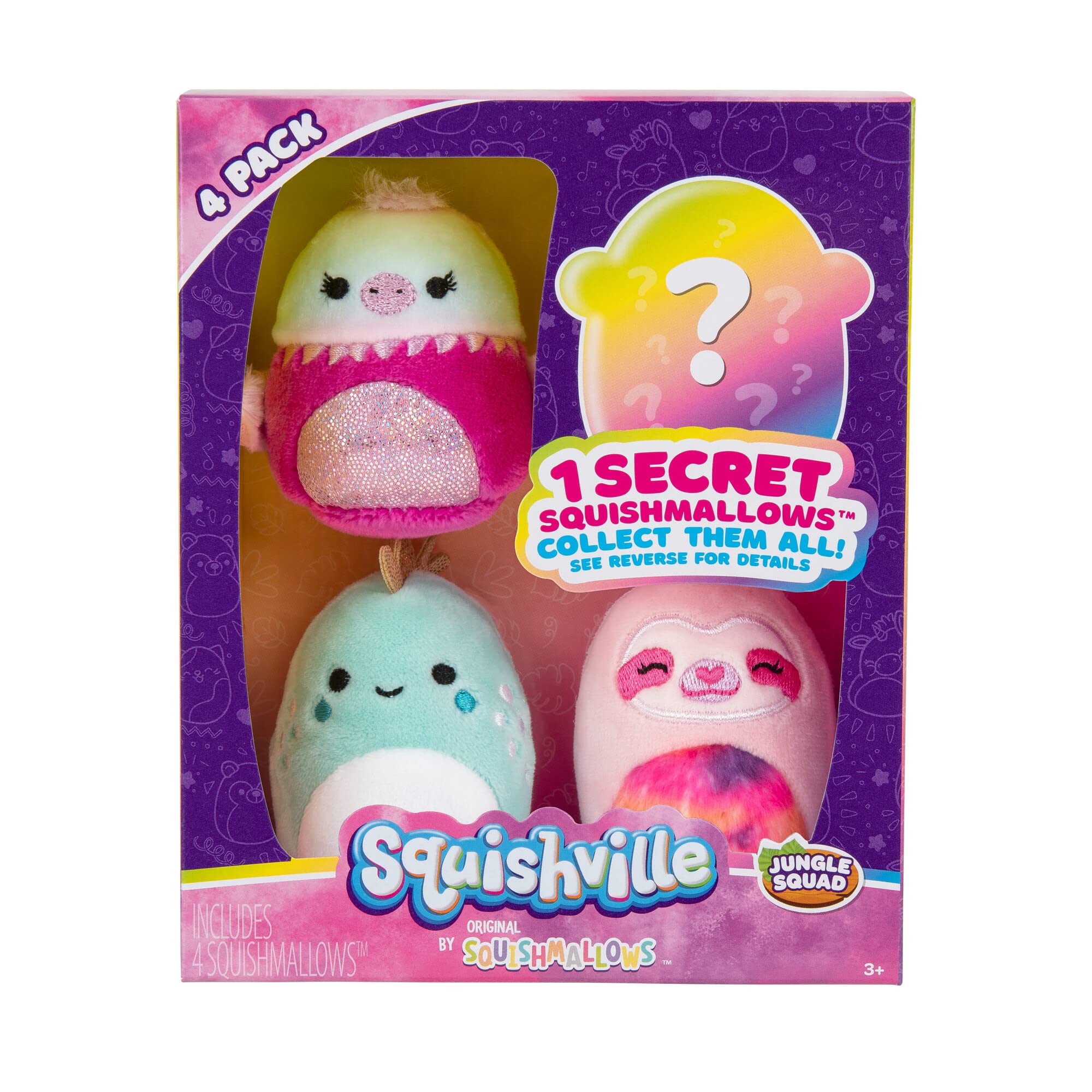 Squishville by Original Squishmallows Jungle Squad Plush - Four 2-Inch Squishmallows Plush Including Chet, Tarryn, and Lillith - Toys for Kids