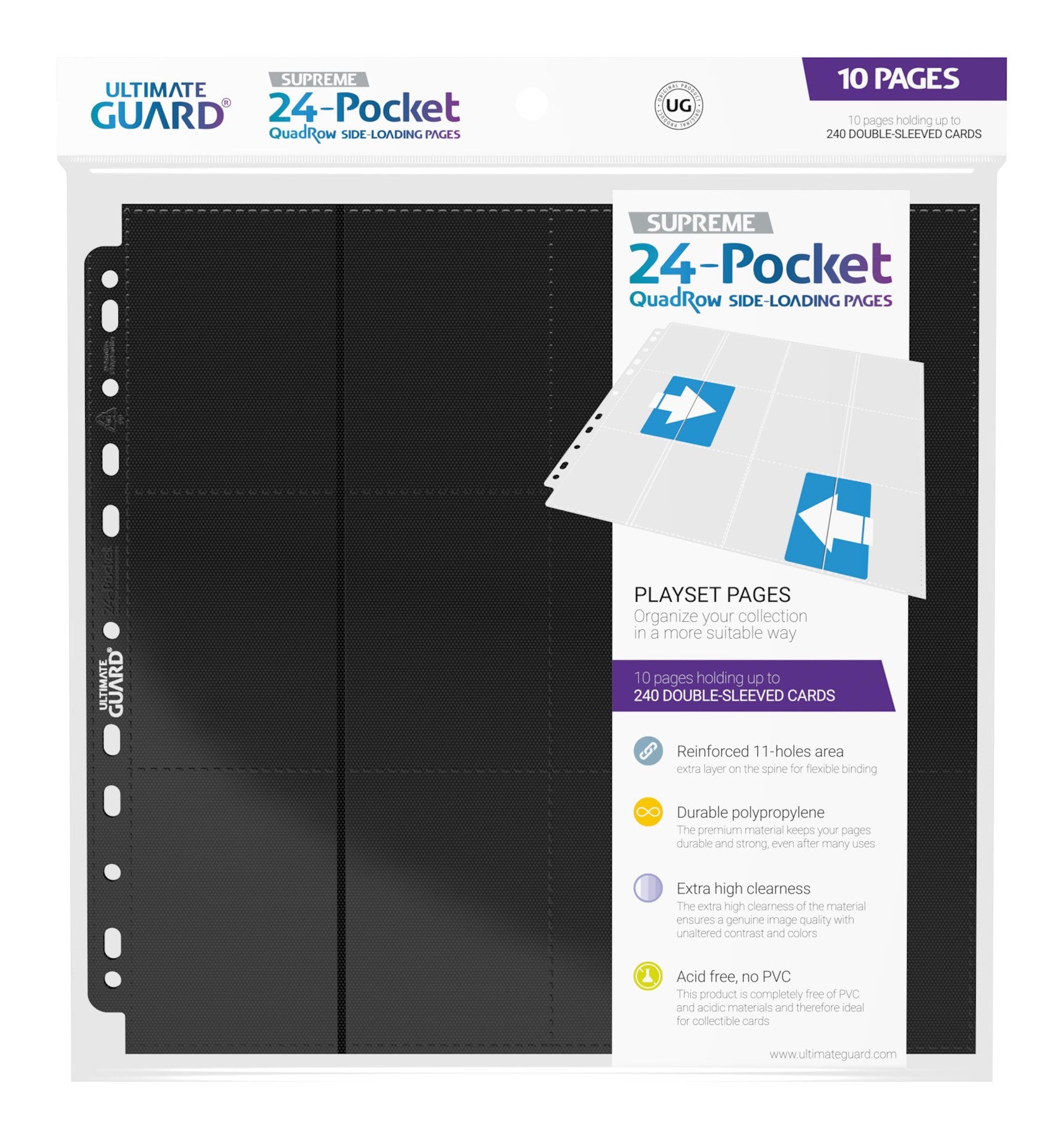 Ultimate Guard-No 24-Pocket QuadRow Pages Side-Loading Negro (10), Color (UGD010829