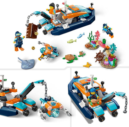 LEGO City Explorer Diving Boat Toy with Mini-Submarine, Shark, Crab, Turtle Manta Ray and Sea Animal Figures, Underwater Ocean Diving Set, for Kids Aged 5+ 60377 Single
