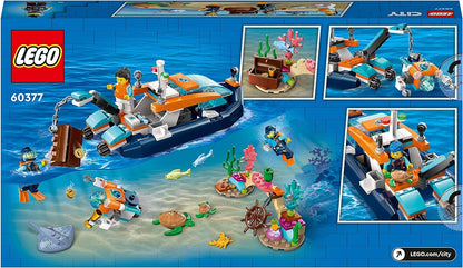LEGO City Explorer Diving Boat Toy with Mini-Submarine, Shark, Crab, Turtle Manta Ray and Sea Animal Figures, Underwater Ocean Diving Set, for Kids Aged 5+ 60377 Single