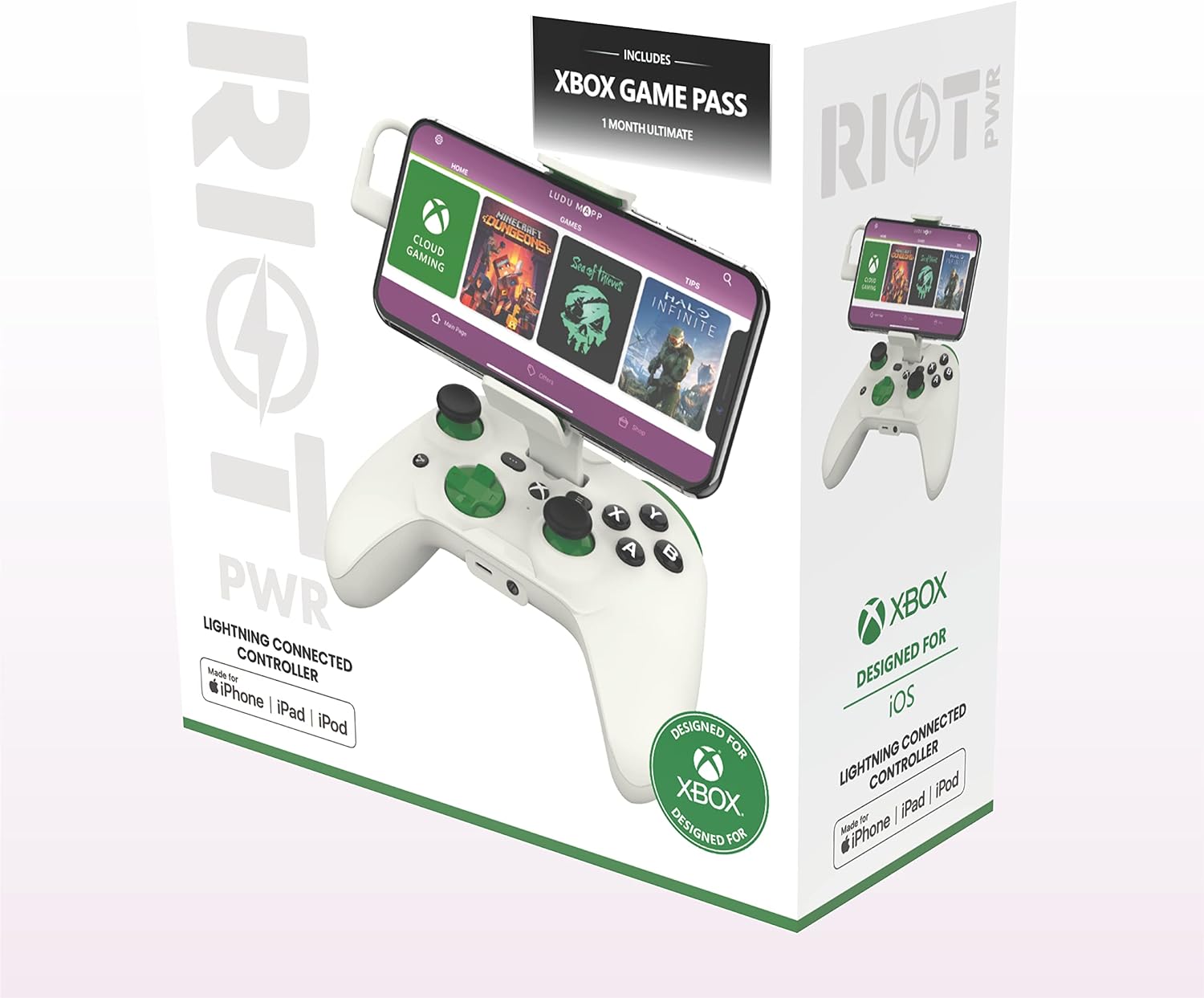 RiotPWR Xbox Edition iPhone Cloud Gaming Controller Mobile Handheld Console/Controller for Mobile Games on your iPhone -1 Month Free Xbox Game Pass Ultimate – MFI Certified for iOS