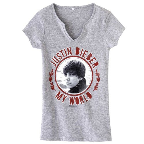 Tee-Shirt Fille Justin Bieber Gris - My World - Taille 10 - 12 ans