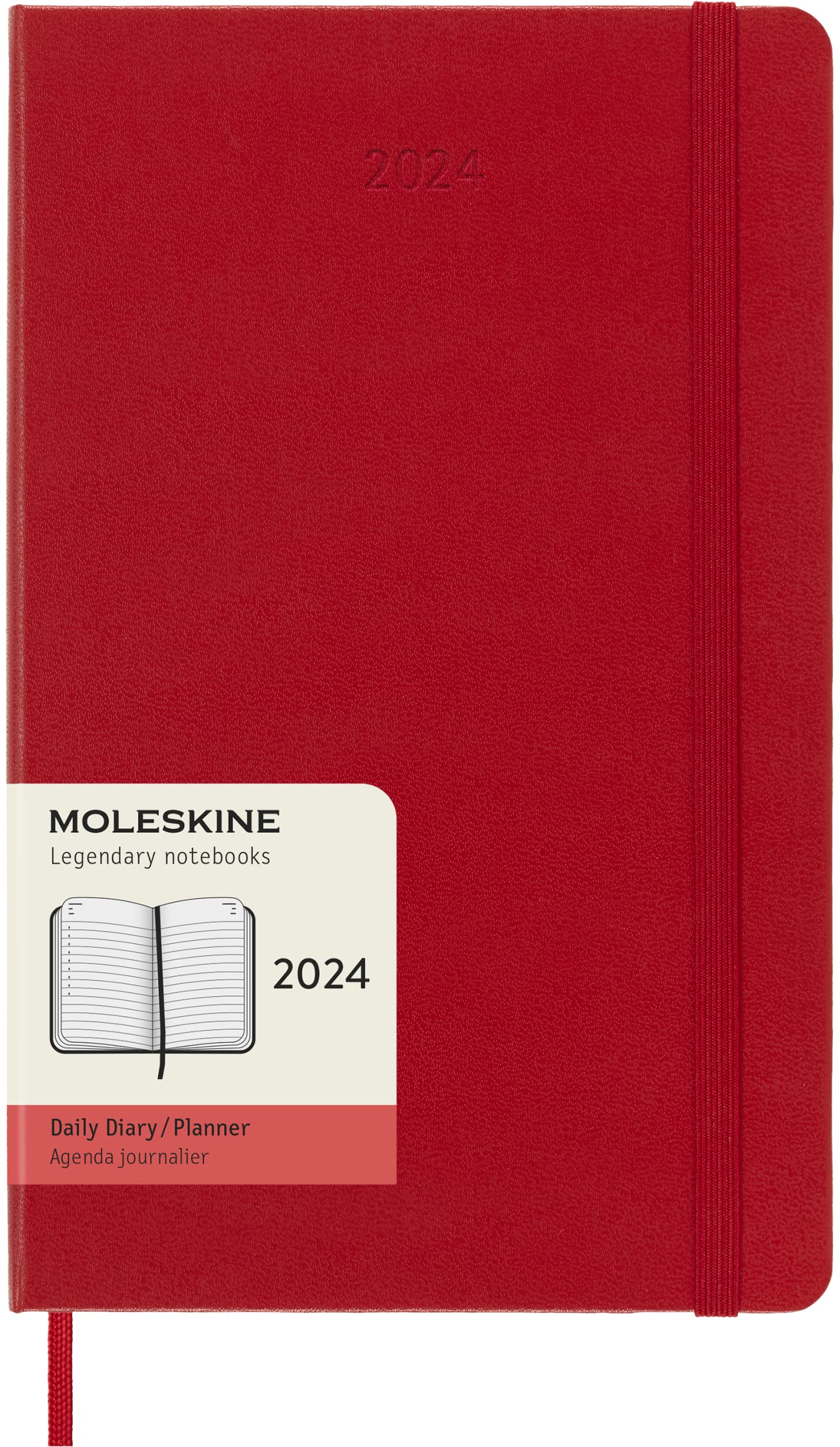 Moleskine Daily Agenda 12 Months 2024, Agenda 2024, Size Large 13x21, Hard Cover and Elastic Closure, Colour Scarlet Red Daily Hard Cover - Large Scarlet Red