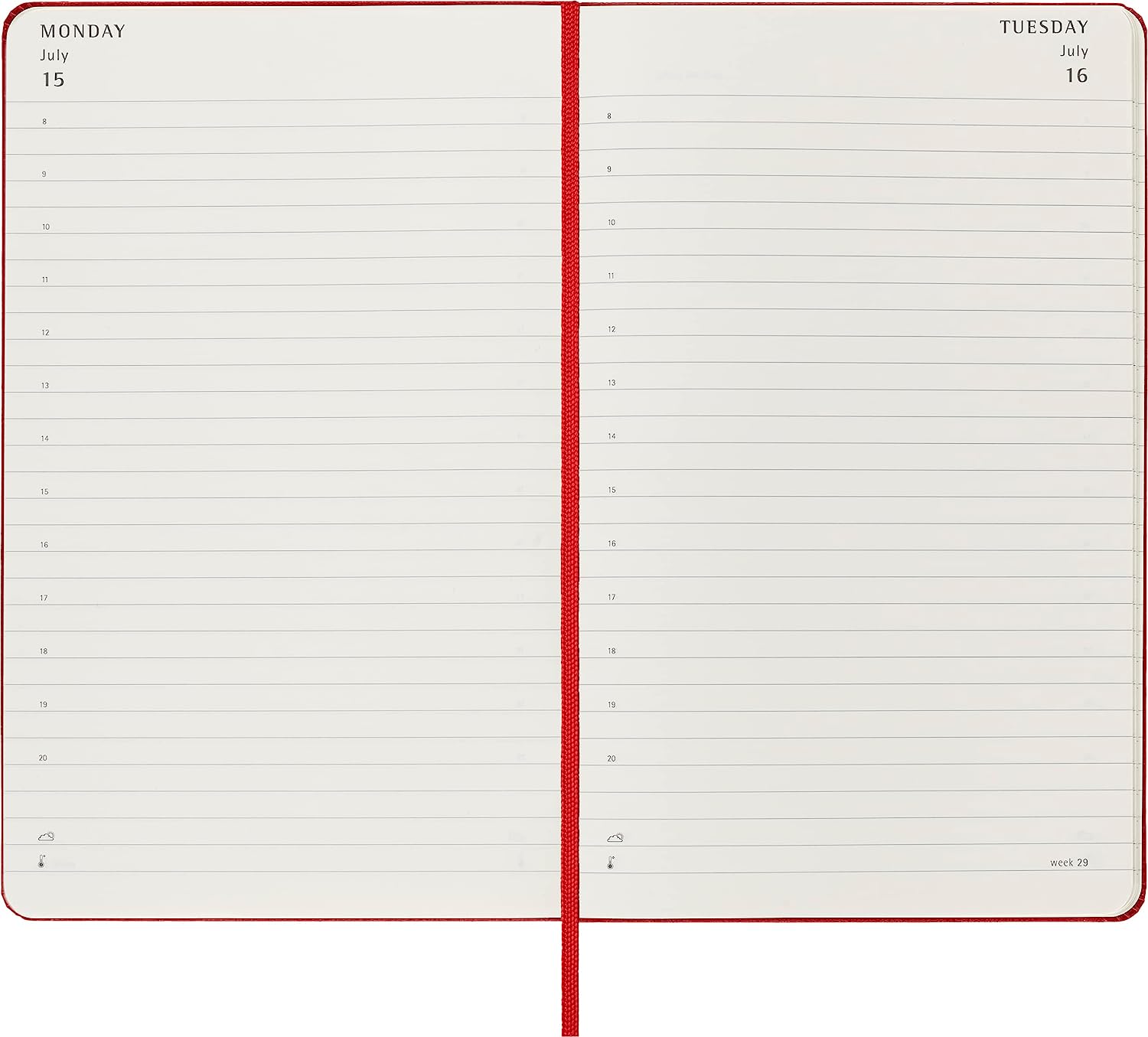 Moleskine Daily Agenda 12 Months 2024, Agenda 2024, Size Large 13x21, Hard Cover and Elastic Closure, Colour Scarlet Red Daily Hard Cover - Large Scarlet Red