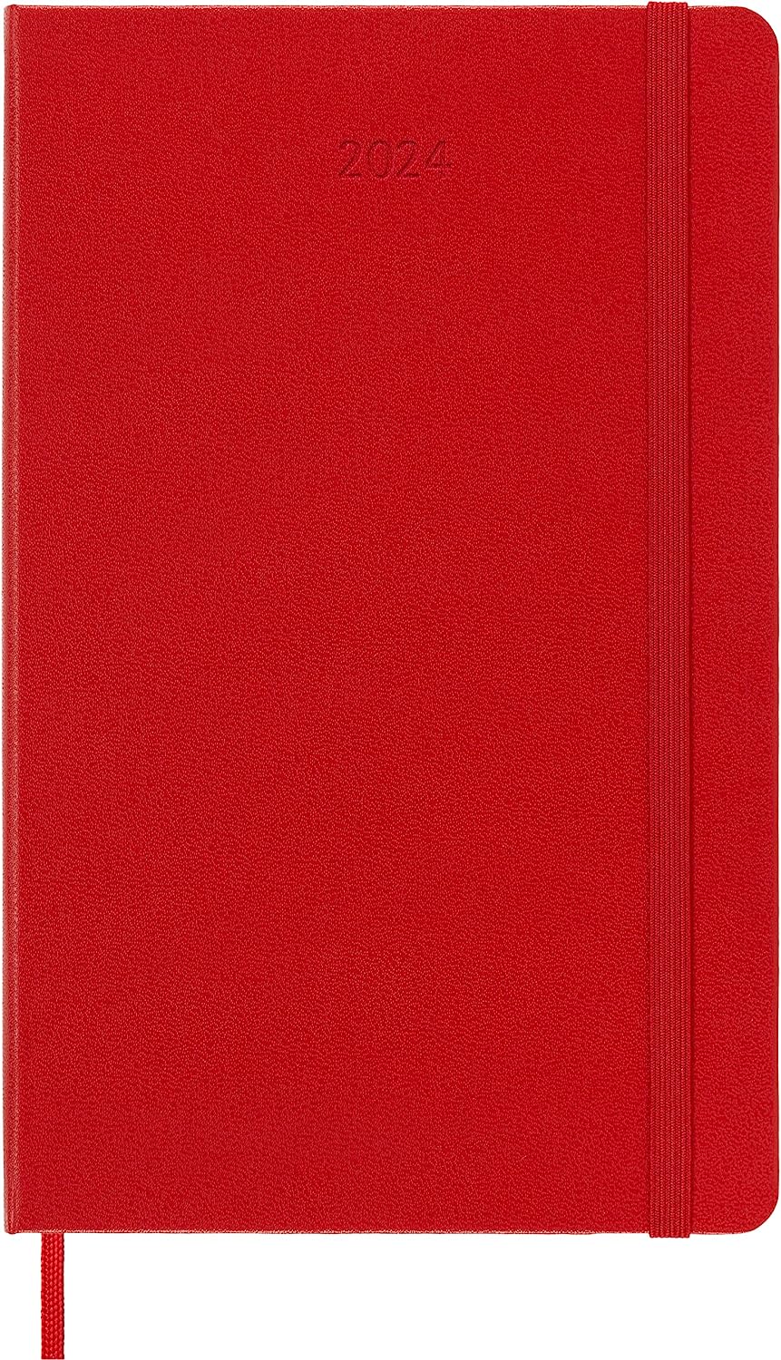 Moleskine Daily Agenda 12 Months 2024, Agenda 2024, Size Large 13x21, Hard Cover and Elastic Closure, Colour Scarlet Red Daily Hard Cover - Large Scarlet Red