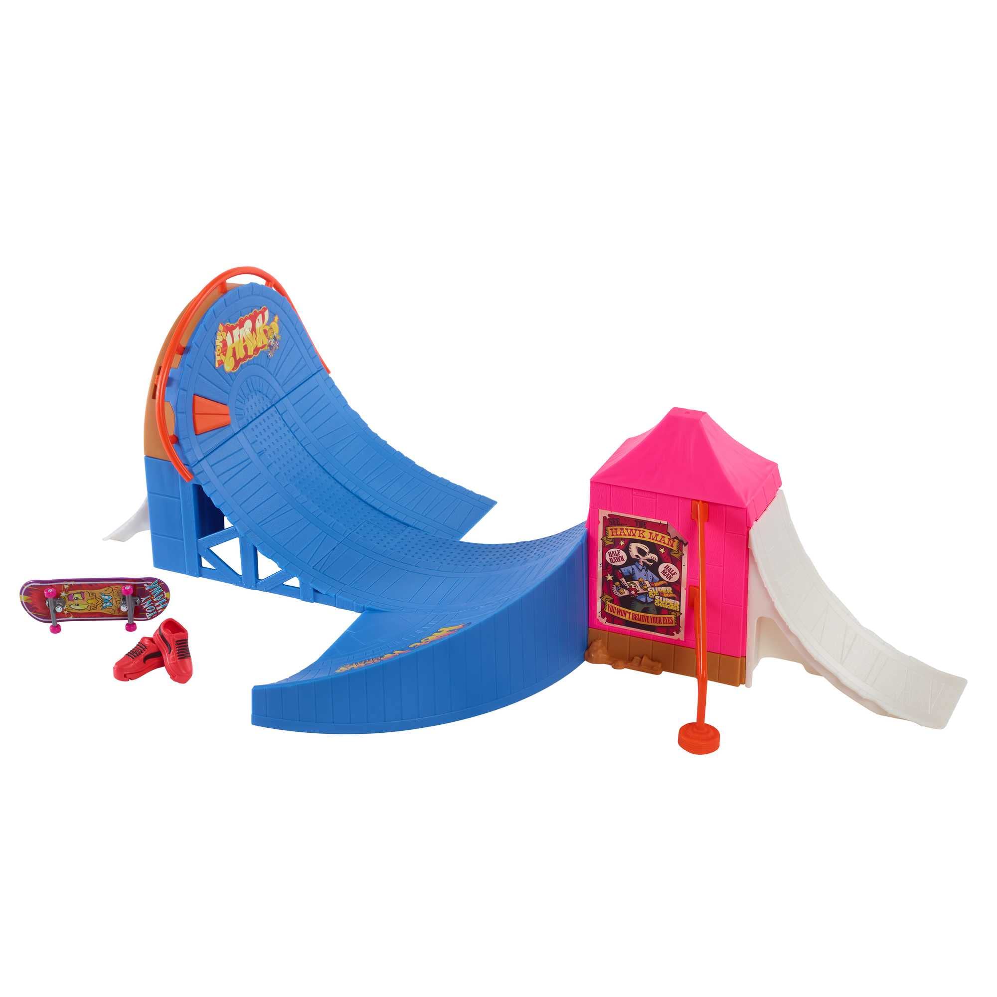 Hot Wheels Skate Amusement Park Skate Set, with 1 Exclusive Tony Hawk Fingerboard & 1 Pair of Skate Shoes, Kid-Activated Sounds, Toy for Kids, HGT95